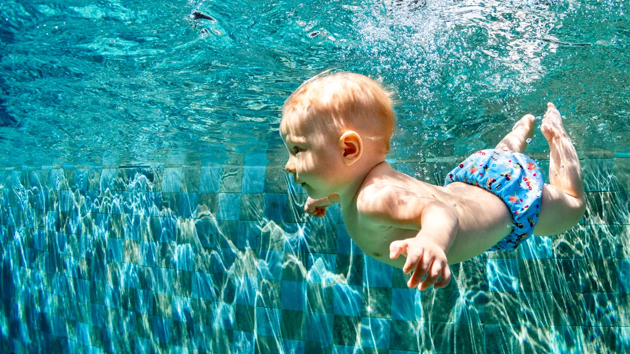 baby swim in a pool